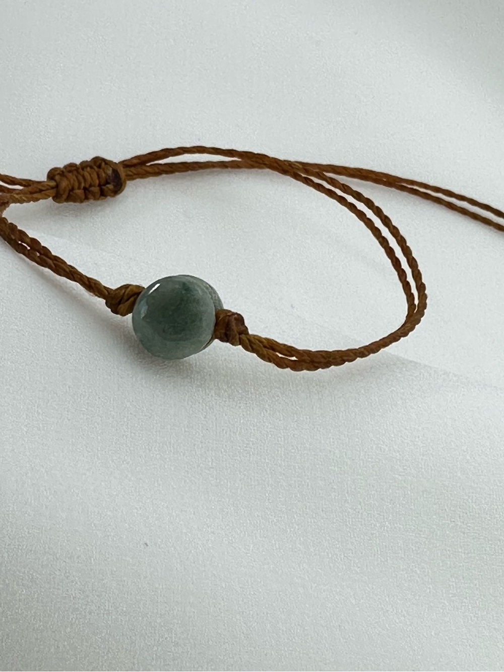 Guatemalan Adjustable Brown Cord Bracelet with Green Jade Bead
